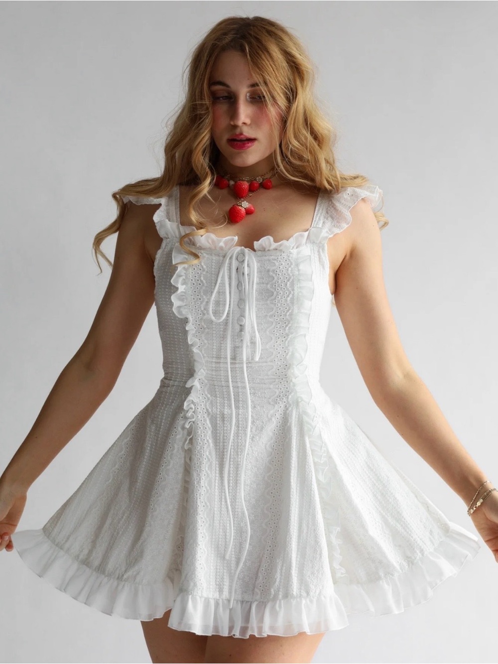 Wild Rose and Sparrow Eyelet White Sundress
